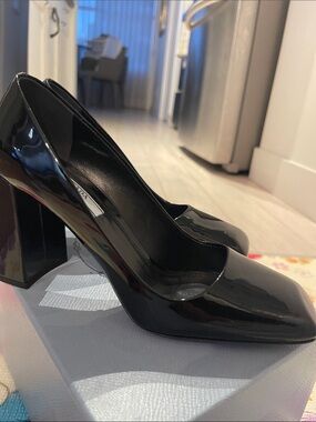 Prada Black Patent Block Heel Pumps
